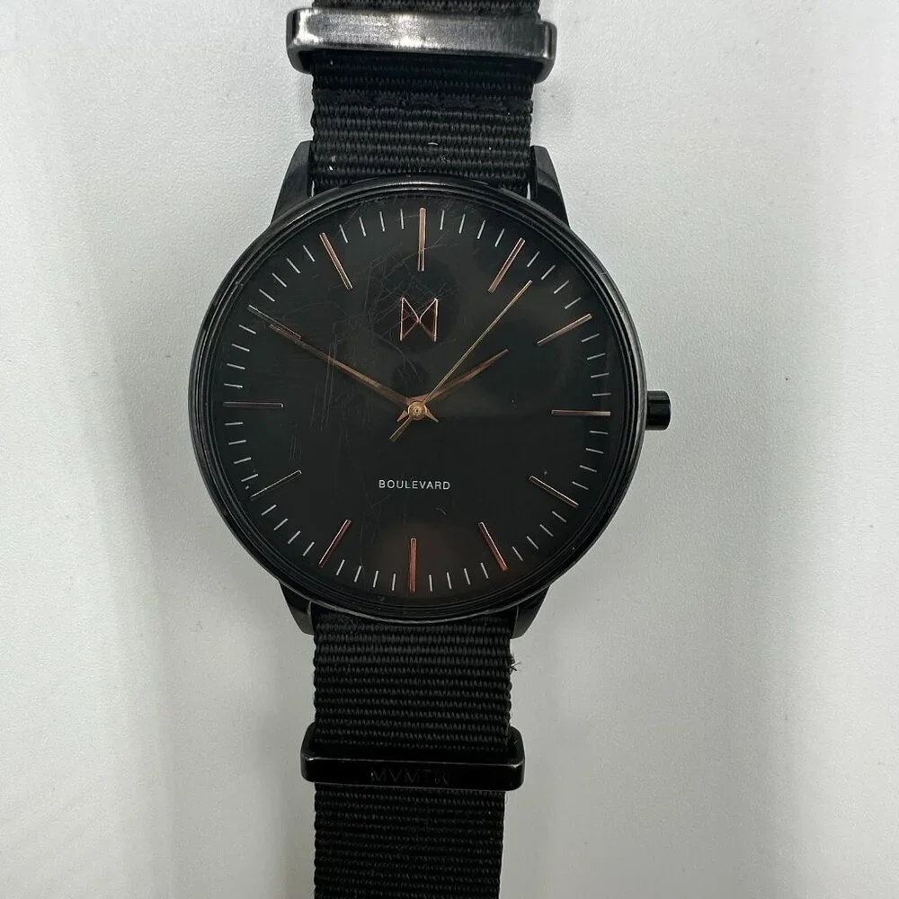 MVMT San Vicente Watch Women Black Nylon Slip Thru Band New Battery 10